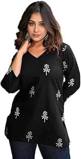 Dream Beauty FashionWomen's Printed Tunic Top/Short Kurti with Long Sleeve V-Neck -23" Inches (Tunic-Top)