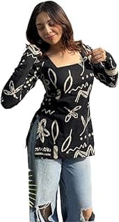 FELISIAWomen's Full Sleeves Rayon Printed Square Neck Short Kurti, Bell Sleeves, Short Kurti for Women, Stylish Ethnic Top, Daily Casual Western & Office wear