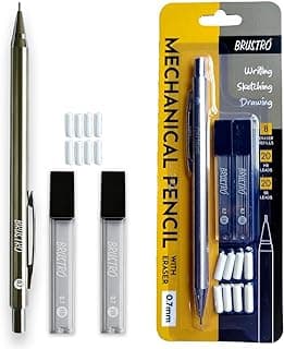 BRUSTRO Mechanical Pencil Set | HB-20 leads, 2B-20 leads,Spare eraser 8 units|Tip size 0.7 mm | Ideal for Students,Adults, Home, School, Office, Stationery Use |Writing, Sketching, Drawing,Mandala Art