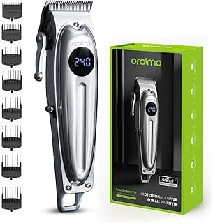 Oraimo Smart Hair Clipper | 240 Min Runtime | Premium Cordless hair clipper | 4 Adjustable lengths with Zero Gap Blades | Super-Fast & Smart Charging with Digital Display | Self-Sharpening Blades (8 Guide Combs) (OCL-550)