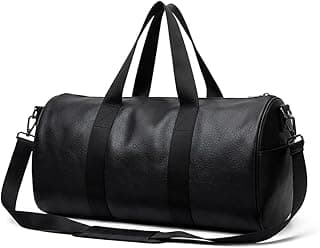 Strutt Waterproof Genuine Leatherette Gym Bag Duffel Bag for Men and Women, Heavy Duty Medium (Black)