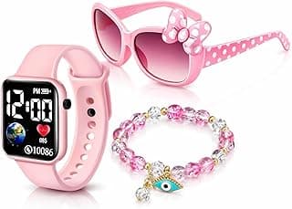 ALNA-TURA Combo Gift For Kids Girls | Pink LED Digital Watch, Cute Pink Sunglasses & Beaded Bracelet | Stylish Fashion Accessories Kit for Baby Childrens | Best Birthday Return Gift Toy Set For Age 3 to 12 Years
