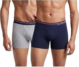 Van HeusenMen’s Cotton Boxer Briefs Pack of 2 | Long Trunk | No ride-up | Super Combed Cotton for softness | Open Front Fly | Moisture‑Wicking | Sweat Absorbant | All‑Day Fresh Technology | Long Lasting Colors |Soft Plush Waistband | Label‑Free Comfort | style 10032