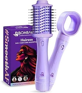 Bombae Hairess Ionic 3-In-1 Hot Air Brush Dryer, Curl, Volumizer & Straightener|Hair Dryer For Woman|Blow Dryer For Women|Hot Hair Brush|Hair Blow Dry Brush|Hair Styling Tools|1200W Power, Ceramic-Coated, 360° Airflow For Frizz-Free Styling