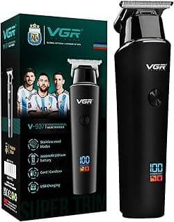 VGR V-937 Professional Hair Trimmer for Men, Rechargeable Beard Trimmer & Body Trimmer, Up to 1 Year Runtime on Single Charge, 500 Min Long Battery Life, Low Noise, LED Display, Type-C Fast Charging