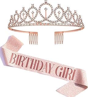 Shining Diva Fashion Latest Stylish Birthday Sash and Crown - Pack of 2 Pcs | Birthday Queen Crown | Birthday Gifts for Best Friend, Sister, Teenager | Birthday Decorations Items