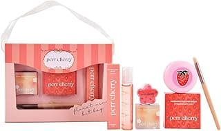 Perr Cherry 4 PCS Organic Makeup Kit for Kids, Preteens & Teen Girls | 100% Natural & Skin Friendly | Includes Eye & Cheek Highlighter, Lip & Cheek Tint, Lip Oil, Brush (Floret Kit, Assorted Colour)