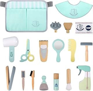 Wudly Hair Dresser Playset for Kids, Wooden Makeup Toy & Hair Styling Toys for Girls, Kids Shaving Kit for Boys – Fun Barber Playset for Imaginative Role Play, Haircuts & Makeup Set
