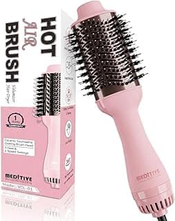 MEDITIVE Hot Air Brush for Hair Styling | Hair Volumizer Blow Dryer Brush, Ceramic Tourmaline Coated, Ionic Technology, 3 Heat & 2 Speed Settings, Lightweight Hair Styler with Overheat Protection & 360° Swivel Cord – Blow Dryer for Hair Volume Hair Volumizer, and Hair Styler in One, 1200 Watts( Pink Colour)