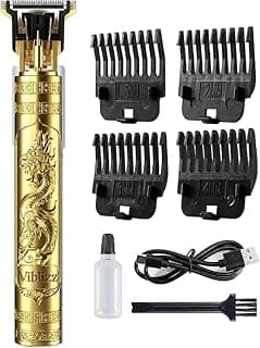 T9 Vintage Professional Hair Trimmer For Men –Golden Body,Cordless,4 Guide Combs,USB Rechargeable,Men'S T9 Golden –Zero Gap Beard & Hair Clipper With Guide Combs