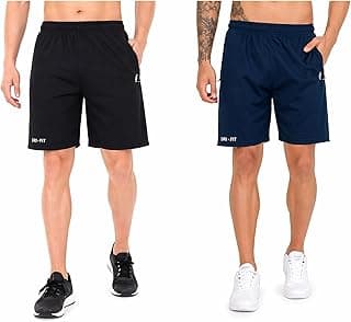 BLUE STAR SHARKAthletic Sports Shorts for Men with Zip Pockets and Elastic Waistband Quick Dry Lightweight Activewear Combo - Pack of 2