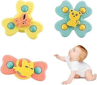 ToyTastic Strong Suction Cup Fidget Rotating Sensory Bath Toys for Baby 6 12 18 Months Airplane Car Travel Table & Window Toys for 1 2 Years Old Toddler Boys and Girls