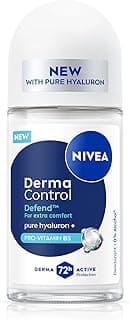 NIVEA Derma Control Defend Underarm Deo Roll-On for Women | Defends Against Irritation | 72H Derma Active Protection | With Pure Hyaluronic Acid & Pro-Vitamin B5 | 0% Alcohol | 50 ml