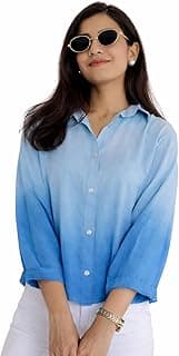 NINEOXWomen's Korean Style 3/4 Sleeve Oversized Button Down|| Workwear Top Shirt for Office & Casual Wear Women Shirt || Shirt for Woman || Top for Women (L-98-101)