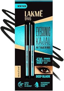 LAKMÉ Eyeconic Black Kajal 0.35 g (Combo Pack of 2) Matte Kohl Liner in a Twist Up Pencil - Waterproof|| Smudge Proof & Long Lasting Eye Makeup Pencil