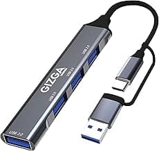 Gizga Essentials 4-in-1 USB C & USB A HUB with USB 3.0 5Gbps High-Speed Port & Dual USB 2.0, Multiport USB Adapter with Smart Chip, Plug & Play, Aluminum Build| Universal for Laptop MacBook Tablet