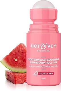 Dot & Key Watermelon Cooling Underarm Roll On | Odour & Sweat Controls | 4% AHA + BHA | Fresh Aqua Fragrance | Gently Exfoliates & Smooths Skin | For Men & Women | 50ml