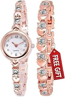 Acnos® Premium Girl's Special Quality Different Heart Shape Bangle Analog Watch with Rose Gold Bracelet - Pack of 2