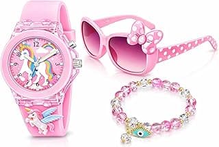 ALNA-TURA Gifts For Kids Girls | Combo Pink Stylish Modern Fashionable Unicorn Watch, Cute Pink Sunglasses and Crystal Bracelet | Best Birthday Return Gift Set for Baby Children | For Age 3 to 12 Years
