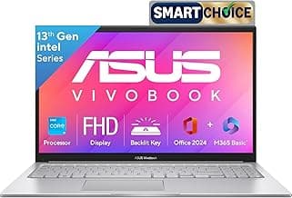 ASUS Vivobook 15, Smartchoice,Intel Core i3 13th Gen 1315U, 12GB RAM, 512GB SSD, FHD 15.6", Windows 11, Office 2024, Cool Silver, 1.7Kg, X1504VA-BQ331WS, Intel UHD iGPU, Thin & Light, 42Whrs Laptop