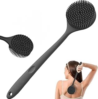 ANTIL'S Soft Silicone Back Scrubber with Long Handle for Shower & Bath | Flexible Exfoliating Brush with Gentle Bristles for Smooth Skin | Body Scrubber for Men, Women & Boys | Ideal for Body Wash & Bathing (Black) All Skin Type