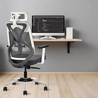 IAFA FURNITURE® Ergolux High Back Ergonomic Office & Study Chair | 3 Year Warranty | Adjustable Height, Tilt Lock, 2D Headrest, Adjustable Arms & Lumbar Support | Heavy Duty Metal Base | DIY | Grey Bedroom