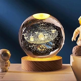 Desidiya Universe Crystal Ball Night Light,2.4 Inch Glass Ball Night LED Lamp with Woodern Base,Decorations Gifts for Men,Women,Kids,Boys,Girls,Teens