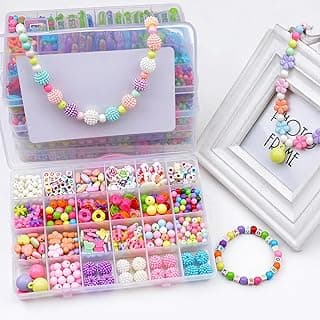 SYGA Plastic Beads for Kids Crafts Children's Jewelry Making Kit DIY Bracelets Necklace Hairband and Rings Craft Kits Birthday for 4, 5, 6, 7-Year-Old Little Girls(DIYBeadsSet-2) Multicolor