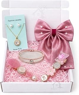 Hair Accessories Set, Hair Bow, Jewellery Set, Bow, Necklace Earrings Combo, Flower Hair Pins, Bracelet, Gift Box for Women & Girls, Premium Girls Gift Hamper, Random Designs as per Latest Trend 5 Pcs