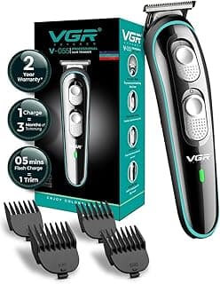 VGR V-055 Professional Hair Trimmer for Men | Cordless & Corded Beard and Hair Clipper | Adjustable T-Blade | 4 Guide Combs | 120-Minute Runtime | USB Charging | 1+1 Year Warranty (Black)