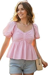 KARMA APPARELWomen’s Stylish Puff Sleeve Ruched Bow Front Top | Trendy Casual Summer Wear for Girls | Soft Lightweight Western Top for Daily & Vacation Outfit
