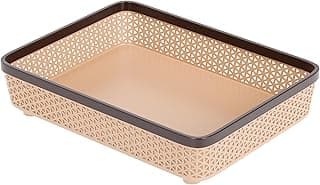 TEX-RO Plastic Trays for Storage Organizer | Multipurpose Tray for Kitchen, Office & Drawer | Storage Tray for Documents, Cosmetics, Stationery | Woven Design Basket - Brown, Pack of 1