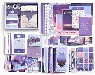 VIBE VISTA Vintage Aesthetic Scrapbook Kit, 346 Pcs, A6 Grid Notebook, Washi, Envelopes, Scrapbook Papers, Folding Labels, Background Papers, Photo Frames, Calendar Stickers, Stickers (Moon Light)