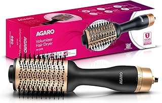 AGARO HV2179 Hot Air Brush for Hair, Blow Dryer Brush, Volumizer & Styler, 360° Airflow Vent, Oval Barrel for Hair Volume, Charcoal Bristles, Ceramic Coating Brushing Head, 1200W, Gold & Black