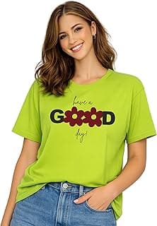 London HillsWomen’s Loose Fit Graphic Printed T-Shirt | Soft Cotton Blend Fabric | Round Neck Half Sleeve Casual Top, Travel & College