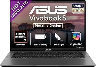 ASUS Vivobook S14,Smartchoice,AMD Ryzen AI 7 350,16GB RAM,1TB SSD,OLED,14",Windows 11, Office24,M365 Basic (1Yr)*, Matte Gray,1.4Kg, M3407KA-SF049WS,50 Tops,Metallic Design,Next-Gen AI Laptop,Copilot+