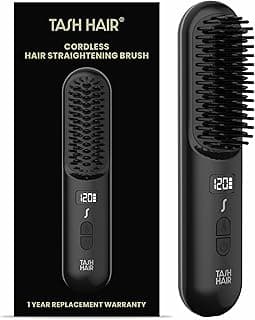 Tash Hair Glide Cordless Hair Straightening Brush | Naturally Straight, Shiny & Frizz-Free Look | 5 Heat Settings, Ceramic Bristles, Portable & Rechargeable Straightener Comb | 1 Year Warranty