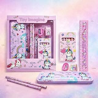 Toy Imagine Unicorn-Themed Stationery Set for Kids – 12 Pcs School Kit with Pencil Case, Pencils, Eraser, Ruler, Sharpener & More – Return Gift for Girls 6-12 Years – Cute Stationery Items