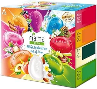 Fiama Gel Bathing Bar Mega Celebration Pack, With 8 Unique Gel Bars, 1000g (125g - Pack of 8), with Skin Conditioners For Moisturized Skin, Soap for Women & Men, For All Skin Types Moisturizing