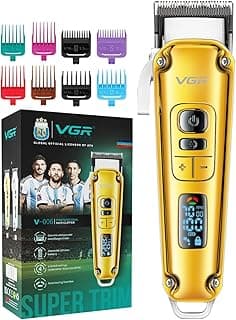 VGR V-006 Professional Hair Clipper, Salon Trimmer with Digital Display, Taper Lever, 5500-7000RPM Button, Ceramic Blade,8 Cutting Combs,250 min Runtime,2600mAh Lithium Battery (Gold) 2 Year Warranty