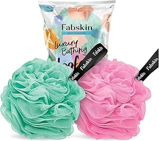 FABSKIN Luxury Bathing Round Loofah for Men and Women (Aqua and Pink)
