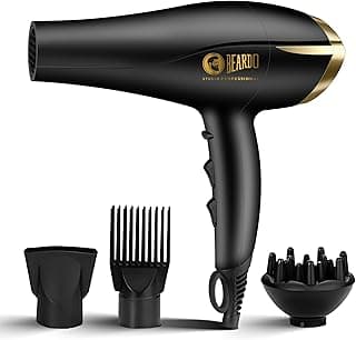 BEARDO Studio Professional Tornado Hair Dryer With 2000 Watts Power|Ac Motor, Concentrator, Diffuser, 2 Speeds, 3 Temperature Settings & Cool Shot Feature|For Professional Drying Experience|Black