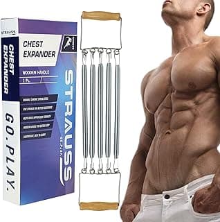 Strauss Chest Expander with 5 Springs | Adjustable Steel Springs with Steel Chrome Plating for Increased Resistance | Multi-Function, Lightweight, Portable & Compact