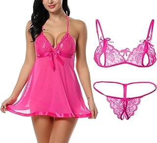 Xs and OsCombo Offer! Women Babydoll Nightwear Lace Bra Panty Lingerie Set