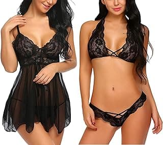 Xs and OsCombo of Women Nightwear Lingerie with Lace Bra Panty Set
