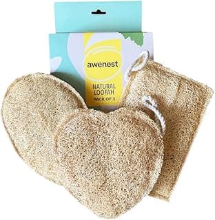 awenest 100% Natural Sun-Dried Loofah | Organic Bath Scrubber for Women & Men | Gentle Exfoliating Body Scrub Sponge | Eco-Friendly, Biodegradable Body Brush | Removes Dead Skin | Pack of 3