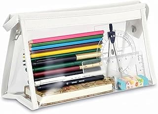 GLUN ® Stationary Transparent Pouch with Zipper Closing for Girls & Boys,Pouch for School,Collage,Office,Cosmetic Use Bag for Women,Multi-Purpose Bag,White