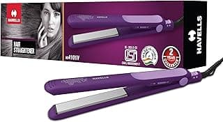 Havells HS4101 Ceramic Plates Fast Heat up Hair Straightener, Straightens & Curls, Suitable for all Hair Types (Purple)