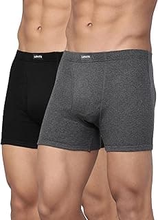 Levi's010 Classic Boxer Briefs for Men | 100% Pure Cotton | Breathable | Branded Inner Elastic | Anti-Roll Waistband | Supportive Gusset | Functional Fly | No Ride-Up Long Length Fit | Pack of 2