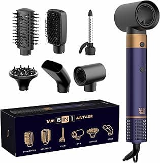 Tash Hair 6-in-1 AirStyler- Hot Air Brush, Straightener Brush, Curling Tong, Blow Dryer, Concentrator & Diffuser | 50% Less Hair Breakage, 1200 Watts, 3 Heat Settings | All in One Multi Styler